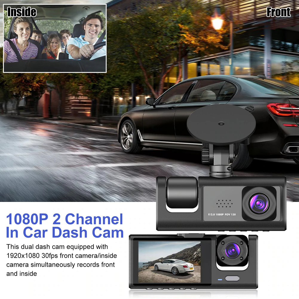 Car Dual Lens Dash Cam HD 1080P Front/Rear/Inside Video Recorder