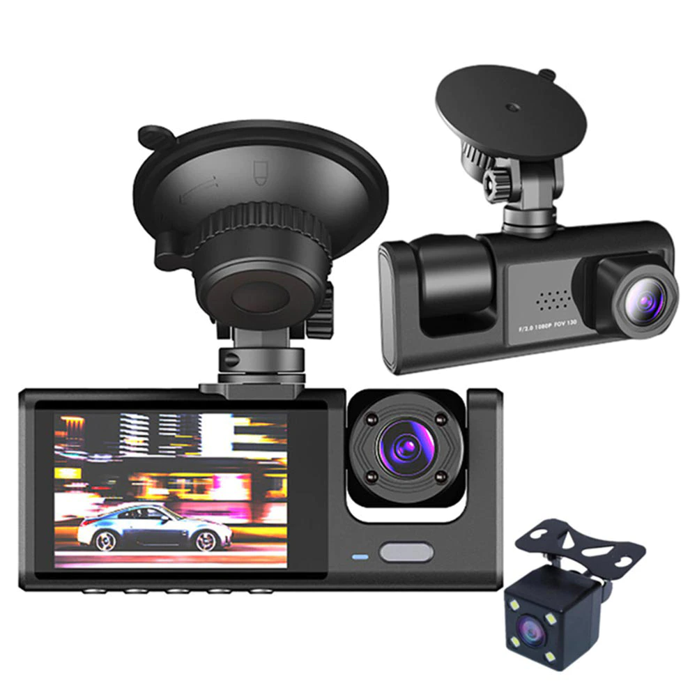 Car Dual Lens Dash Cam HD 1080P Front/Rear/Inside Video Recorder