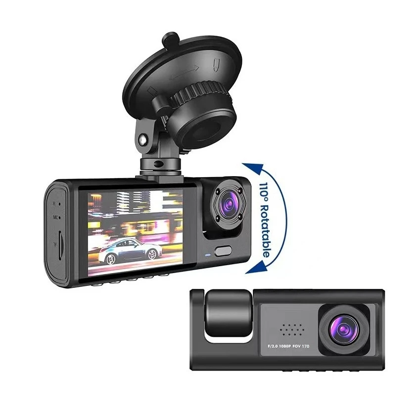 Car Dual Lens Dash Cam HD 1080P Front/Rear/Inside Video Recorder