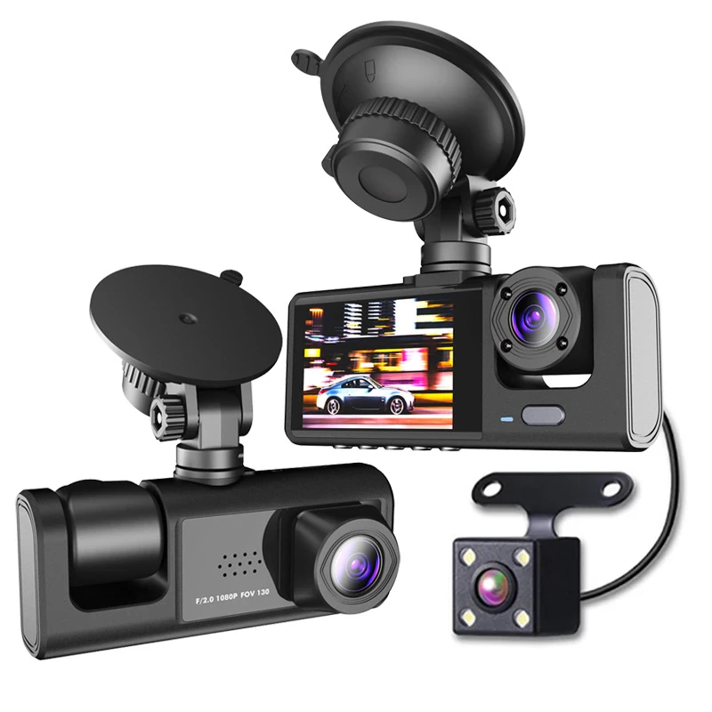 Car Dual Lens Dash Cam HD 1080P Front/Rear/Inside Video Recorder