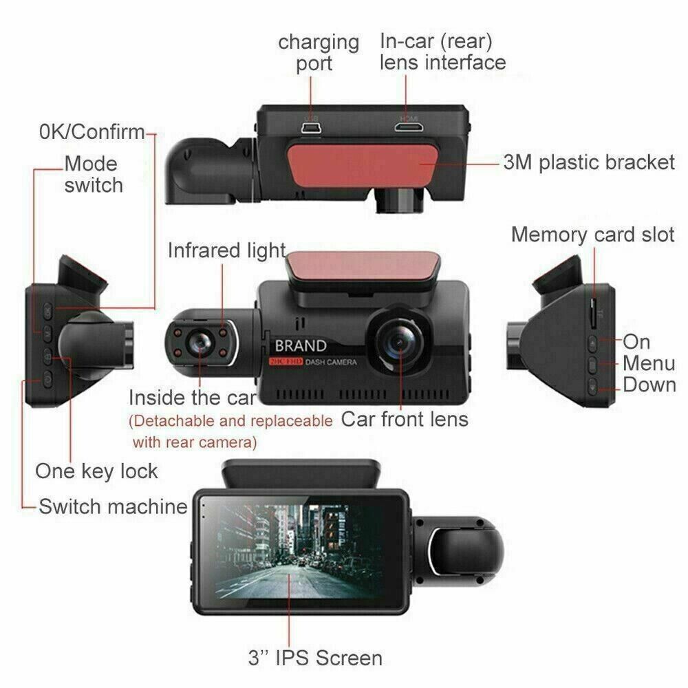 1080P Dual Lens Car DVR Dash Cam Video Recorder G-Sensor Front And