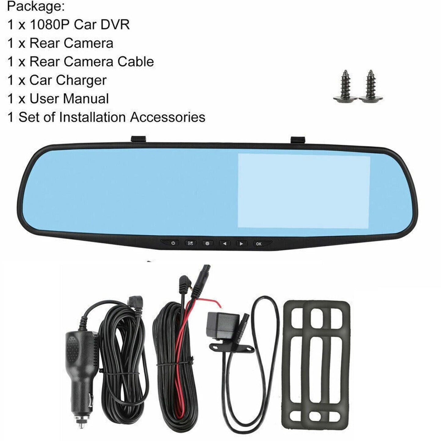 1080P HD Rearview Mirror Car DVR Dual Dash Cam Camera Front Rear Video