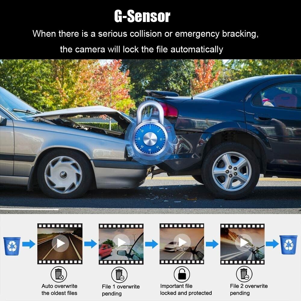 1080P Dual Lens Car DVR Dash Cam Video Recorder G-Sensor Front And