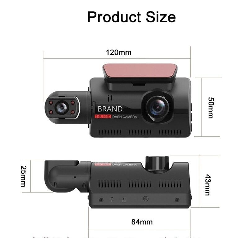 1080P Dual Lens Car DVR Dash Cam Video Recorder G-Sensor Front And