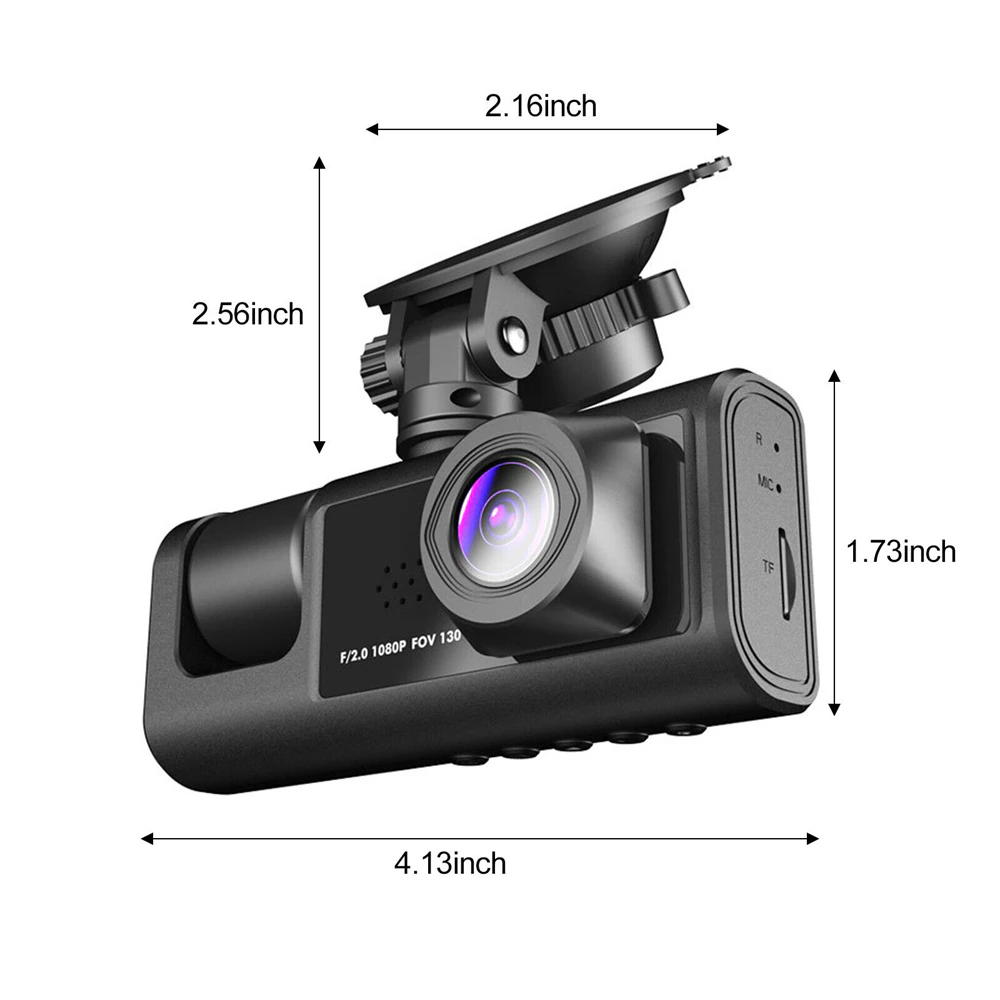 Car Dual Lens Dash Cam HD 1080P Front/Rear/Inside Video Recorder