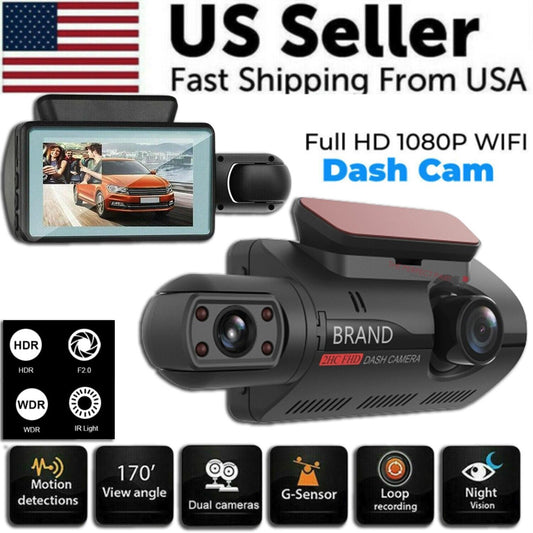 1080P Dual Lens Car DVR Dash Cam Video Recorder G-Sensor Front And