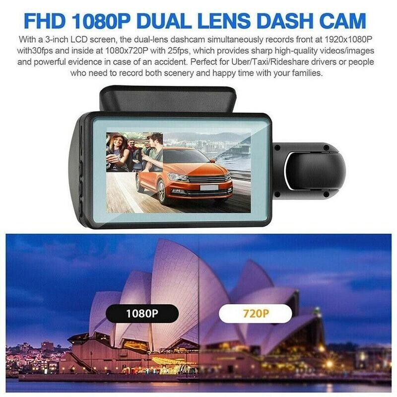 1080P Dual Lens Car DVR Dash Cam Video Recorder G-Sensor Front And