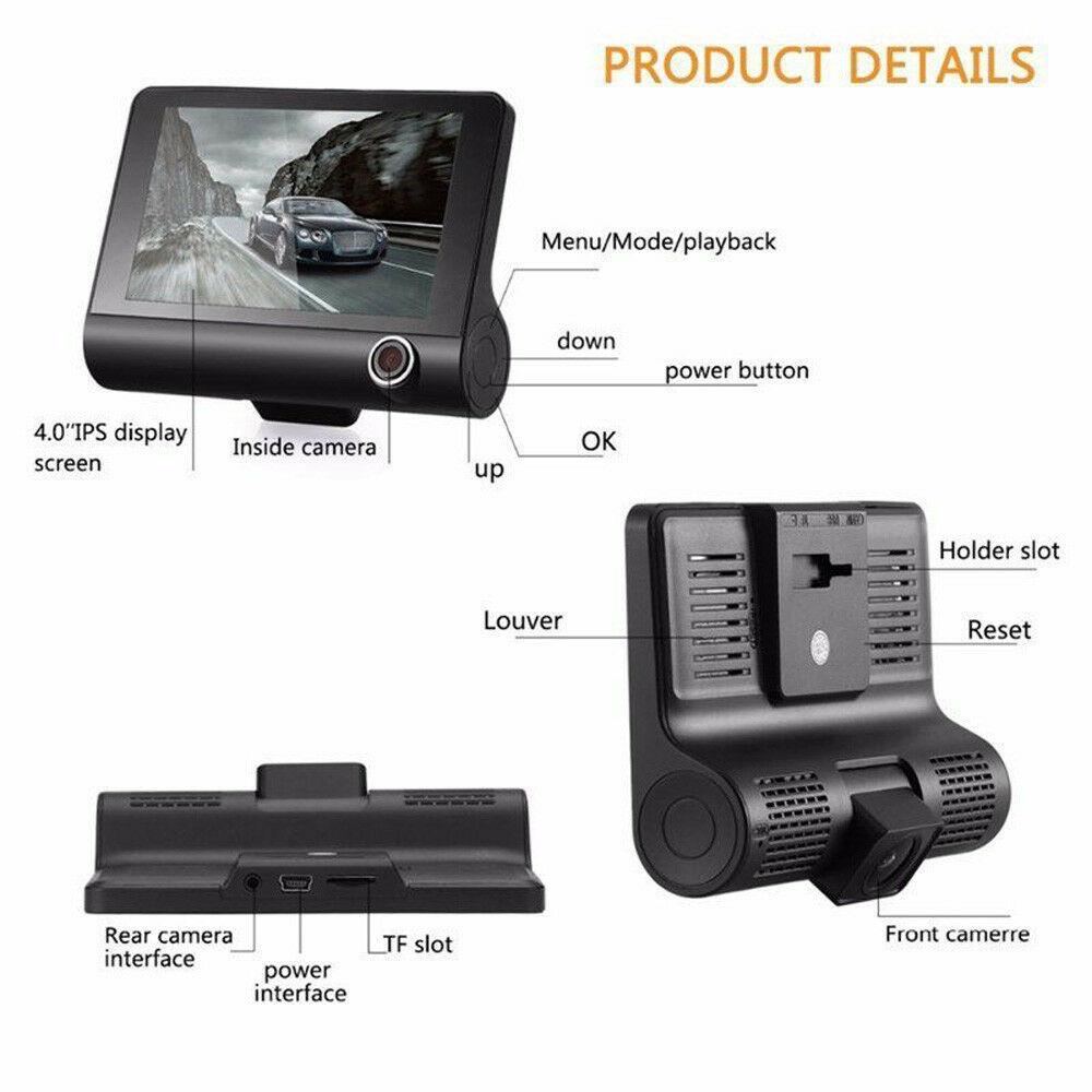 Car DVR 3 Cameras Lens 4.0 Inch Dash Camera Dual Lens With Rearview